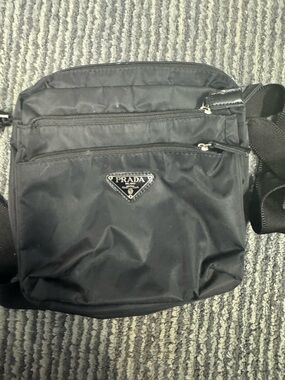 Prada Black Nylon Messenger Bag with Silver Hardware